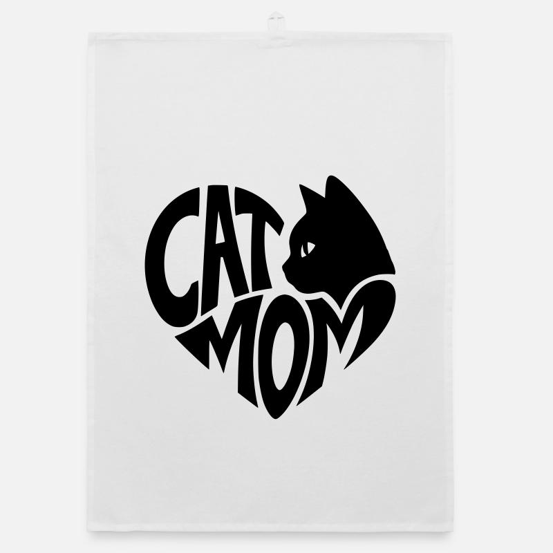 Maman chat, cœur de maman chat avec chat noir Torchon bio