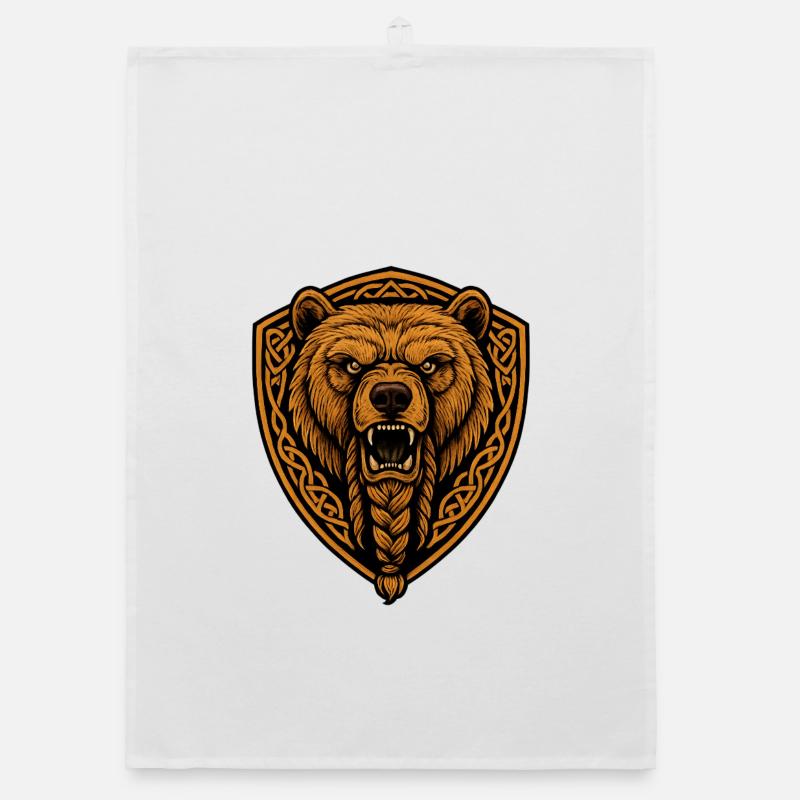 Brown bear in shield with braid Organic dish towel