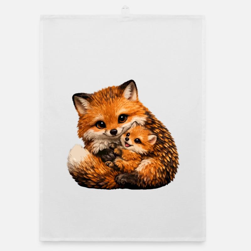Fox and little one hug illustration Organic dish towel