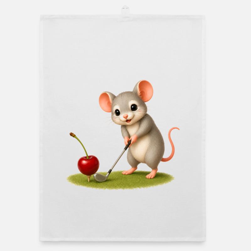 Cute mouse playing golf Organic dish towel