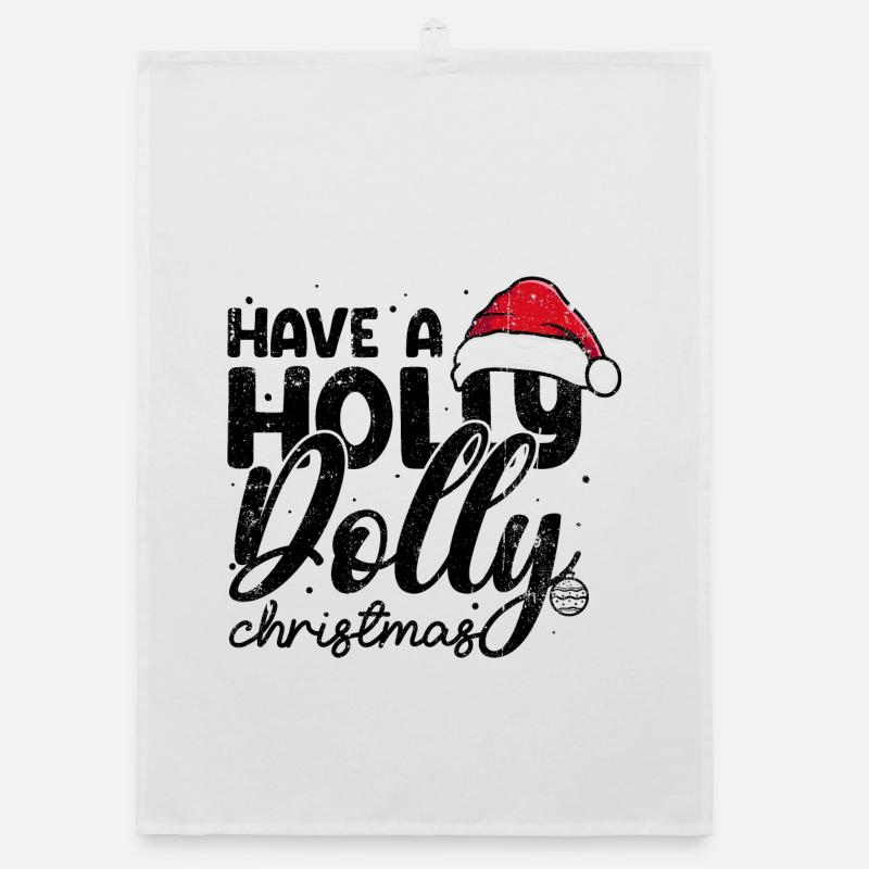 Santa Hat Script Holiday Tee Organic dish towel