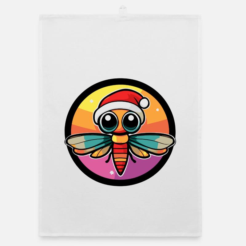 Kawaii Bee in Santa Hat Circle Organic dish towel