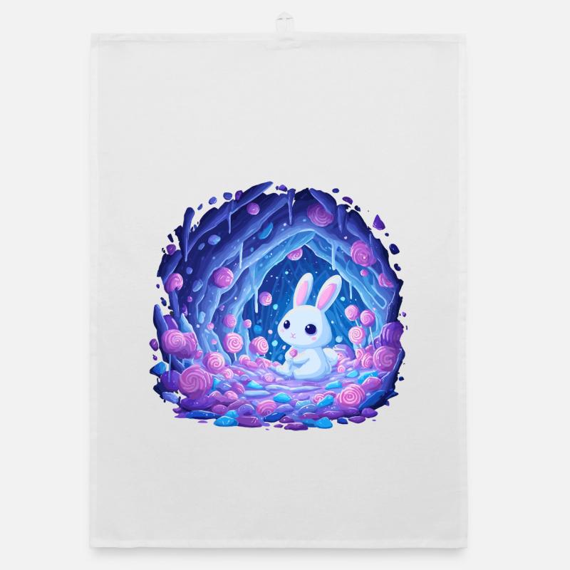 Moonlight Rabbit in the Rose Forest Organic dish towel