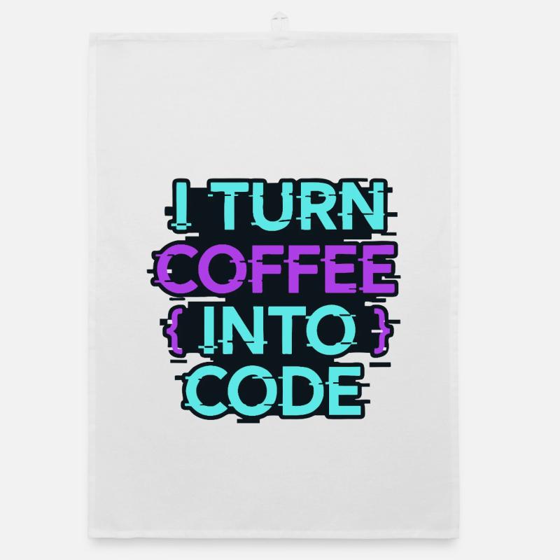 I Turn Coffee Into Code - Organic dish towel - white