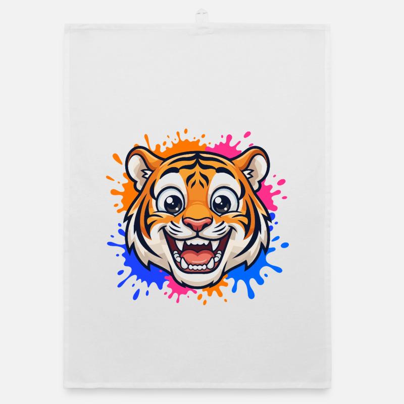 Lachender Tiger Farbklecks Organic Geschirrtuch