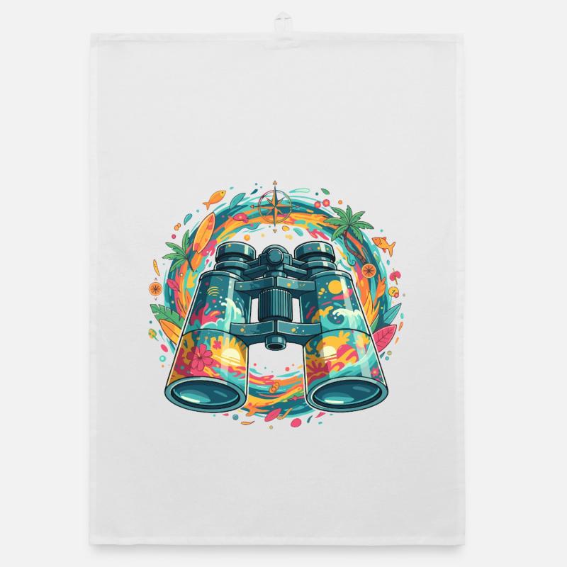 Tropical Explorer Binocular Illustration Organic dish towel