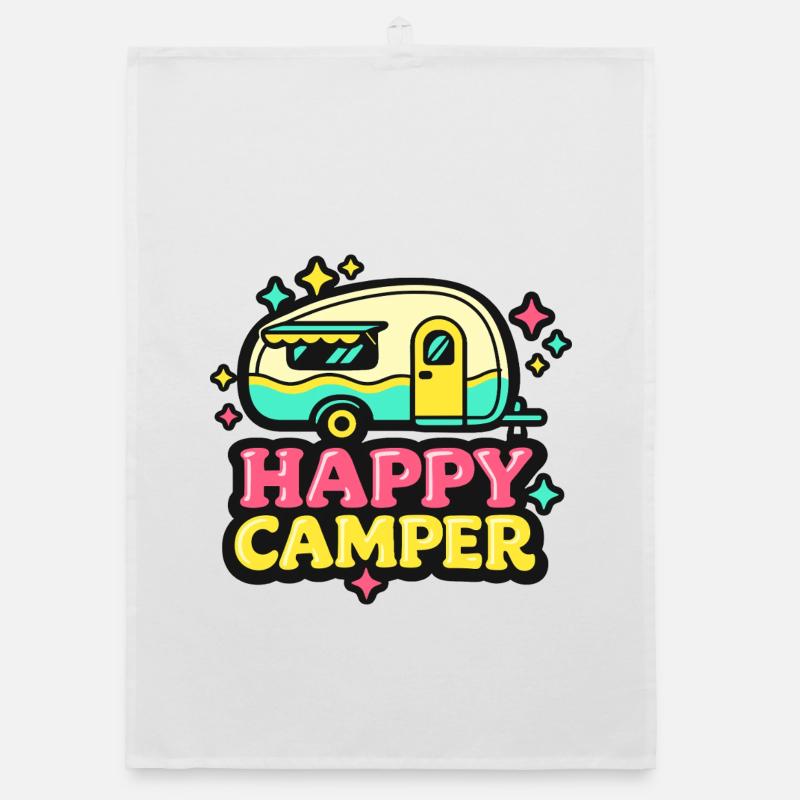 Cheerful retro camper Organic dish towel
