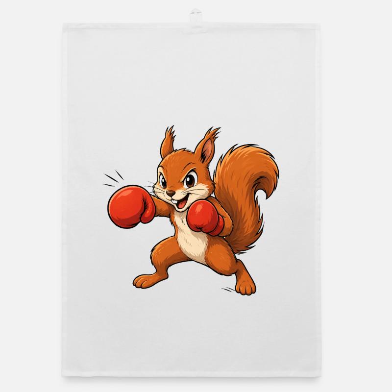 Boxing Squirrel Cartoon Fun Motif Organic dish towel