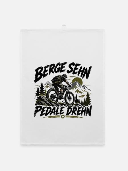 Berge sehn - Pedale drehn - für MTB Fahrer - Organic Geschirrtuch - Weiß - Vorne