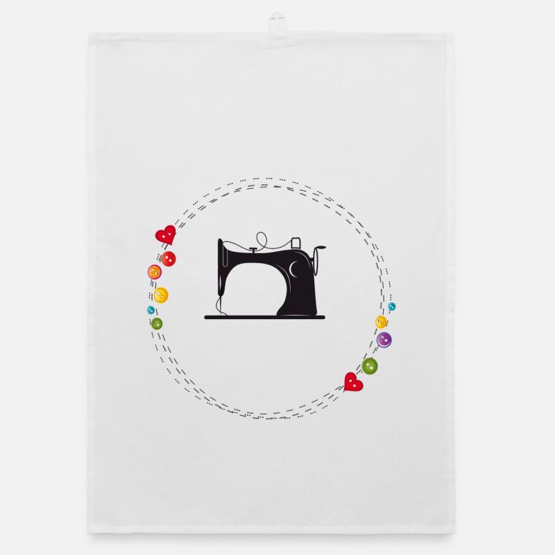 nostalgic stylized sewing machine with buttons Organic dish towel