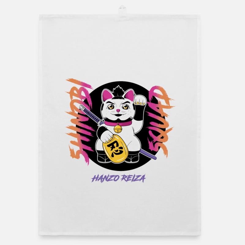 Crazy Cat Shinobi Tee White Organic dish towel