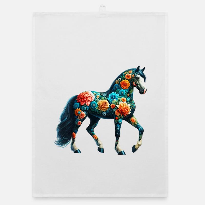 Cheval décoré de fleurs Torchon bio