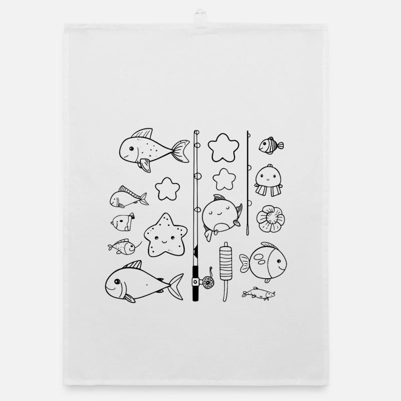 Fishing Comic Style Organic dish towel
