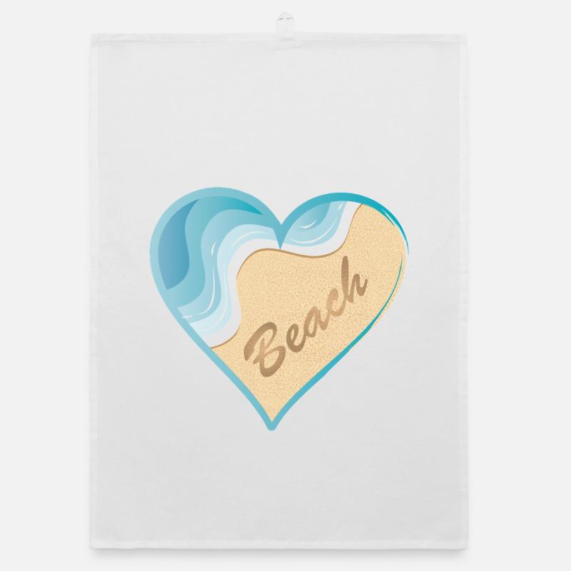 Motif de plage en forme de cœur avec lettrage Beach Torchon bio