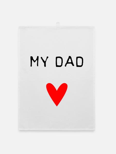 DAD. FATHER'S DAY. HAPPY FATHER'S DAY. HAPPY BIRTHDAY. - Organic dish towel - white - Front