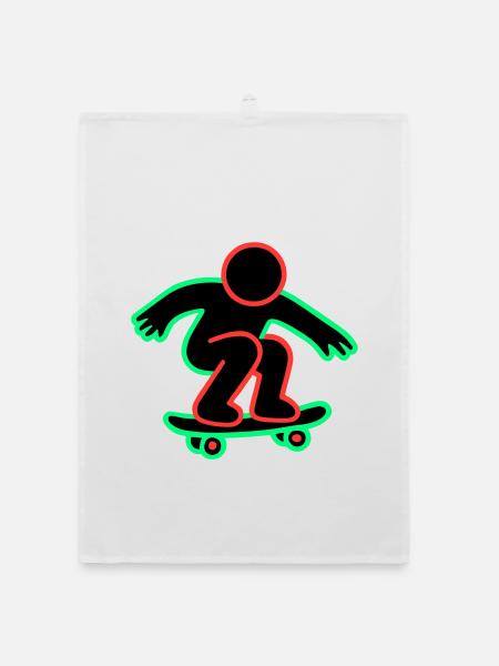 Neon Skateboarder Line Art - Organic dish towel - white - Front