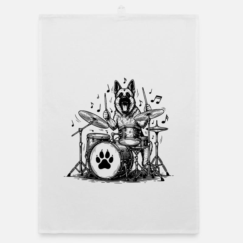 German Shepherd Drummer Art Organic dish towel