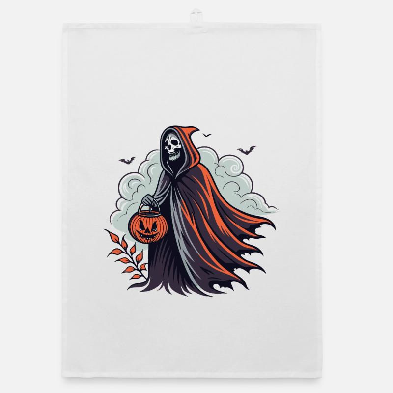 Halloween Grim Reaper with Pumpkin Organic dish towel