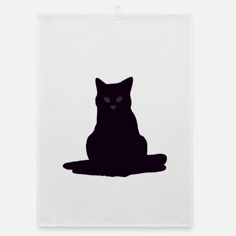 Silhouette Chat Noir Minimaliste Torchon bio