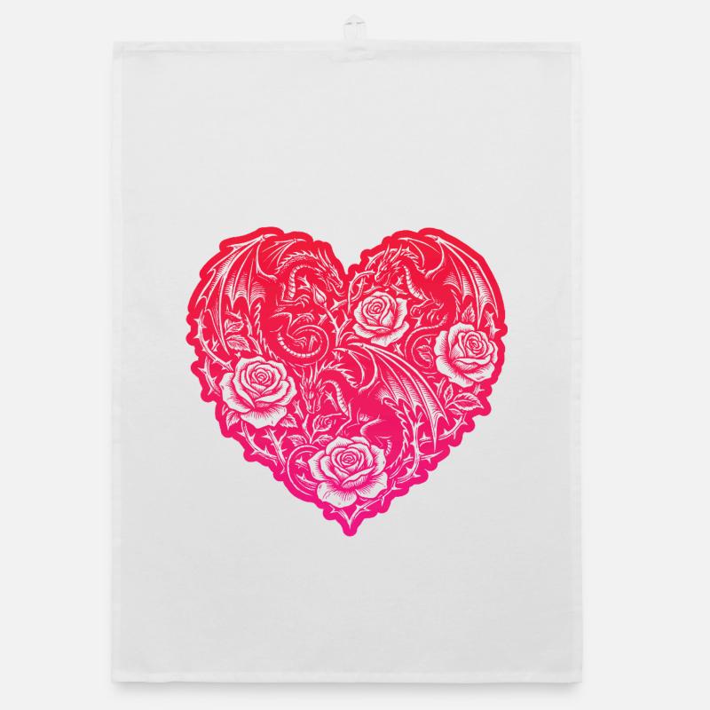 Heart Romantic Dragon Roses Love Organic dish towel