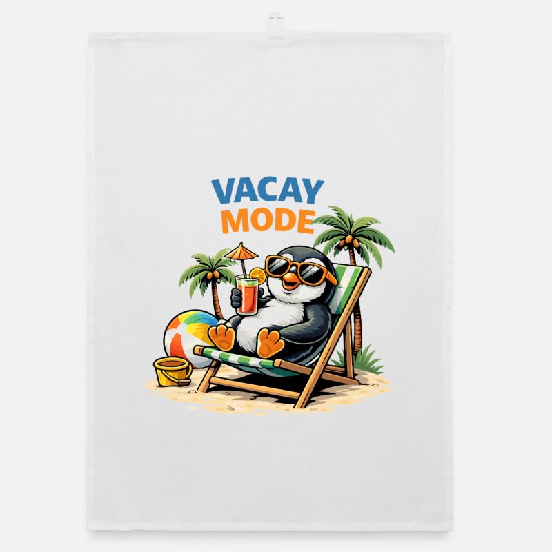 Vacay Mode Penguin Beach Organic dish towel