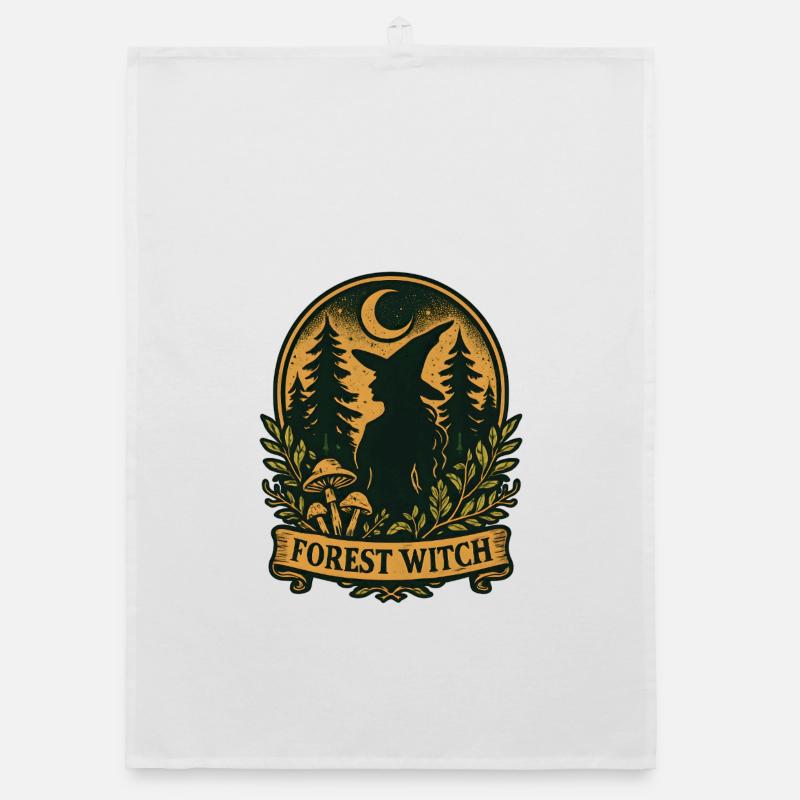 Silhouette de sorcière de la forêt au clair de lune Torchon bio