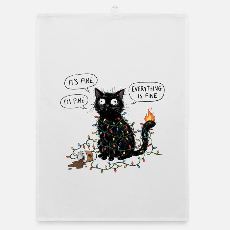 Schwarze Katze in Lichter gehüllt Organic Geschirrtuch
