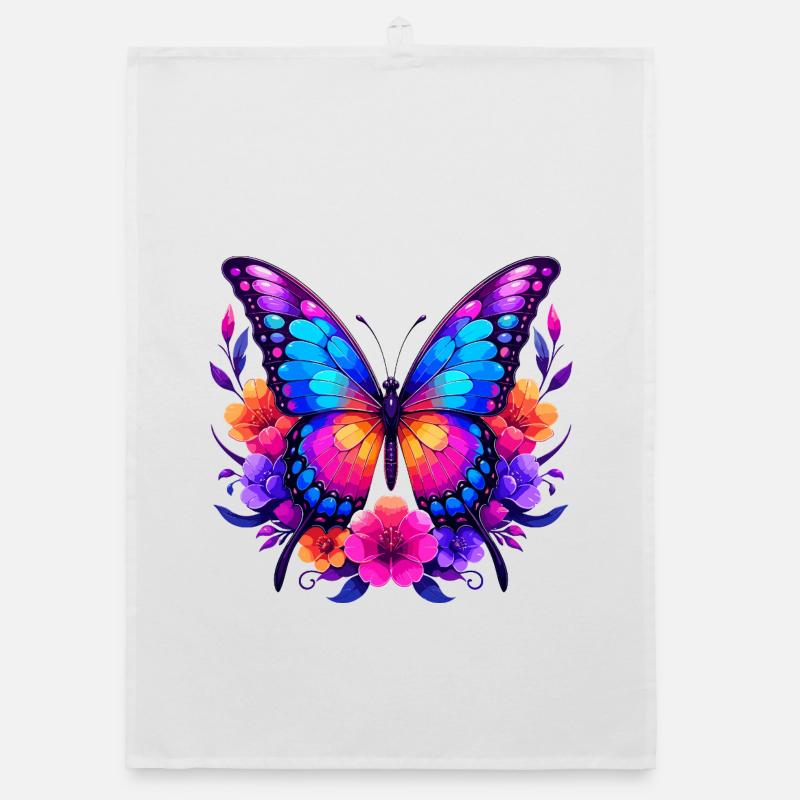 Rainbow Butterfly in Floral Wreath Organic dish towel