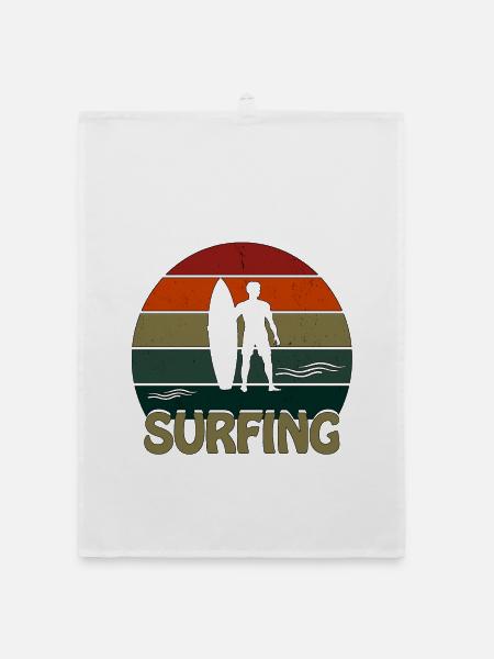 Surfing Sunset Man - Organic Geschirrtuch - Weiß - Vorne