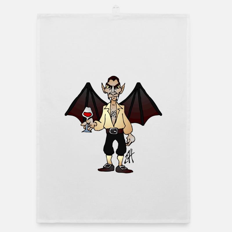 Vampire Dracula with Wine and Bat Wings Organic dish towel