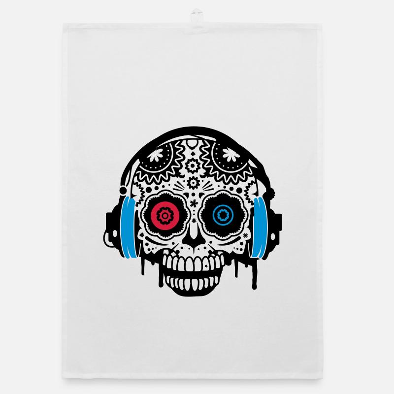 Sugar Skull mit Kopfhörer Organic Geschirrtuch