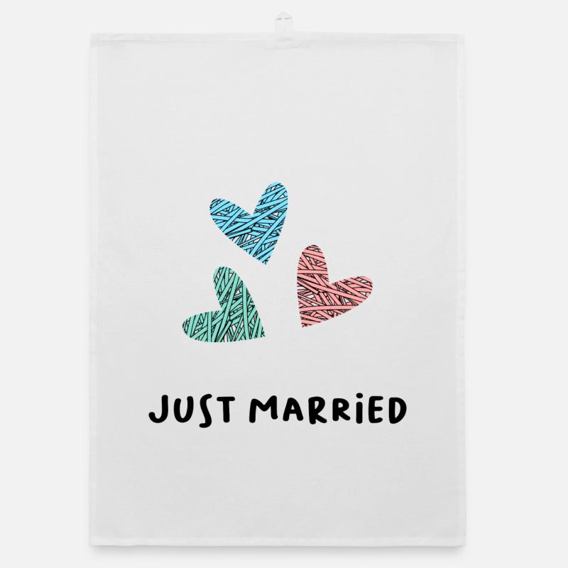 JUST MARRIED. VIVE LES MARIES. SAINT VALENTIN Torchon bio