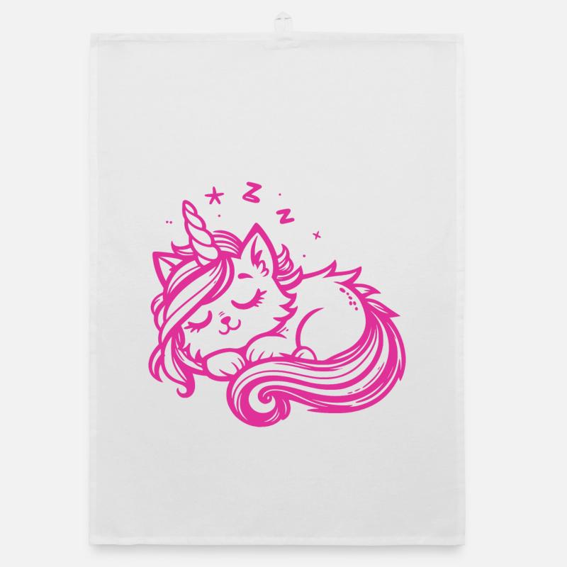 Chat licorne endormi (rose) Torchon bio