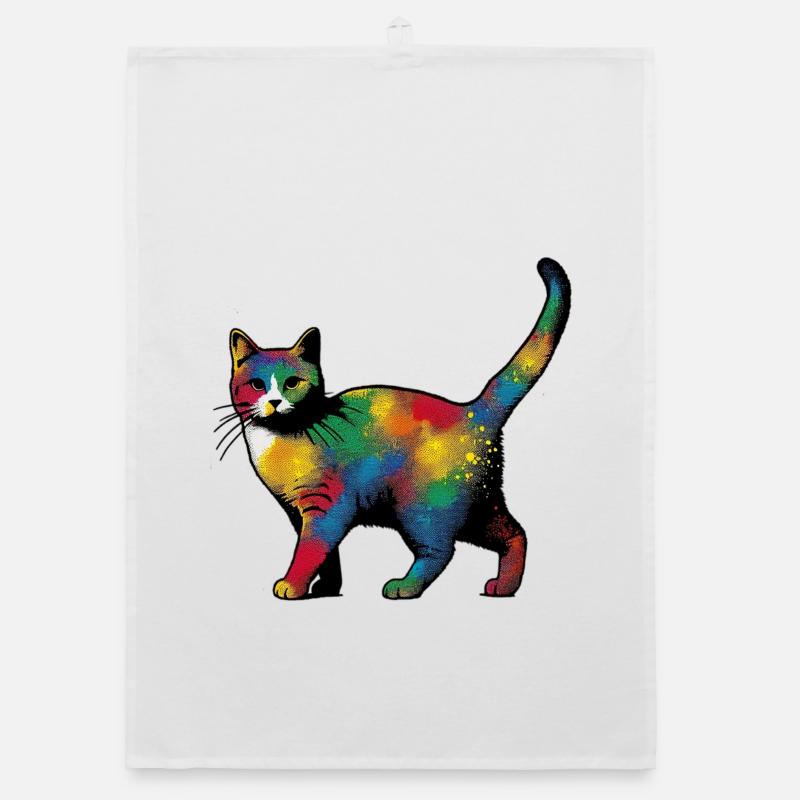 Katze - Organic Geschirrtuch - Weiß