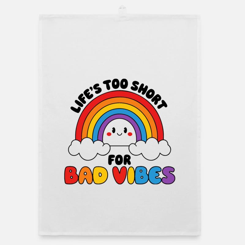 Joyful Rainbow with Cheery Cloud Faces Organic dish towel