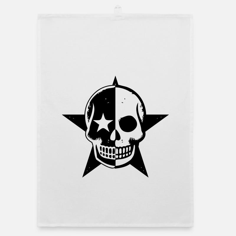 Crâne Noir – Minimalisme Mortel - Torchon bio - blanc