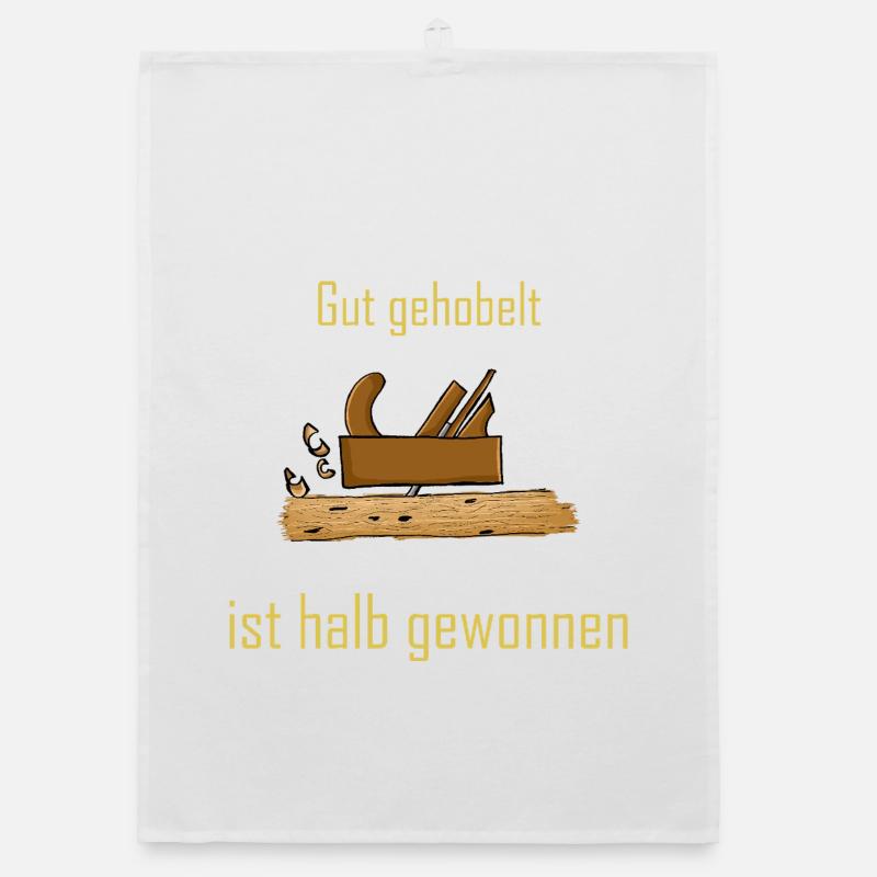 Rustikaler Holzbau mit Spruch - Organic Geschirrtuch - Weiß