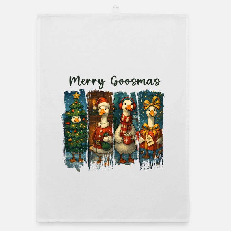 Festive Goosemas Christmas Pattern Organic dish towel