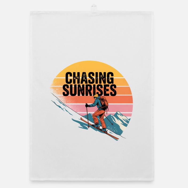 Ski tour Chasing Sunrises Retro Sunrise Organic dish towel