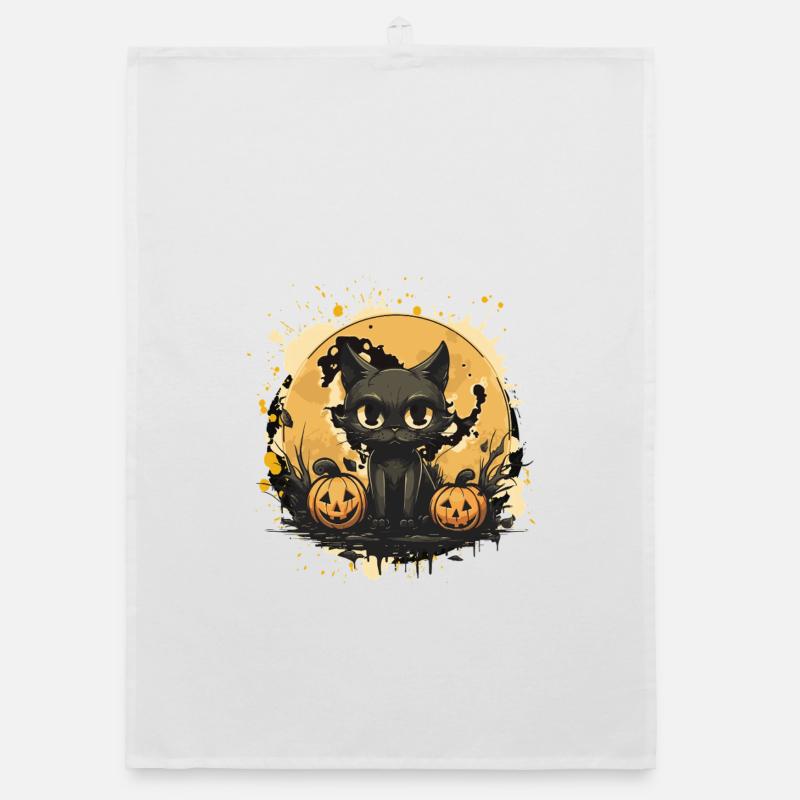 Chat noir Halloween Scène de citrouille Torchon bio