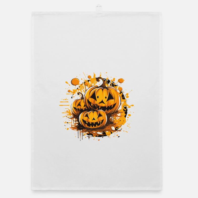 Éclaboussures de citrouille Art d’Halloween Torchon bio