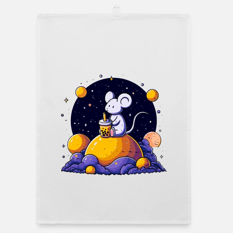 Space Mouse with Bubble Tea Organic dish towel