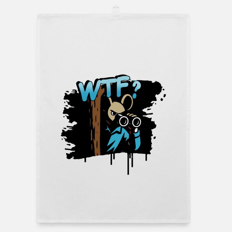 WTF Mouse with Binoculars Funny Comic Motif Organic dish towel