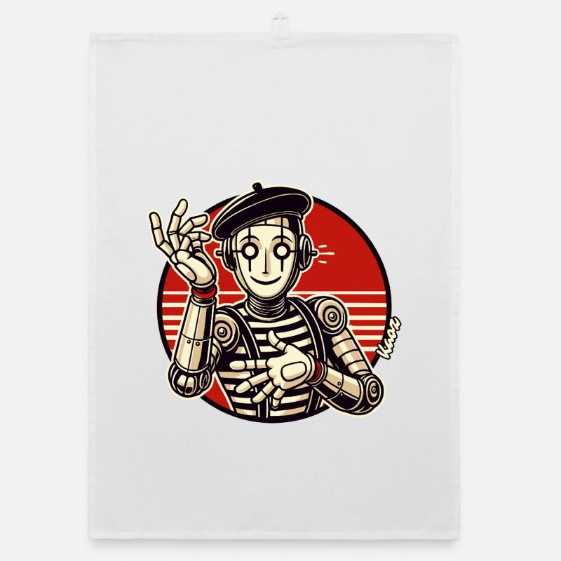 Retro Roboter Pantomime mit Barett im Comic Stil Organic Geschirrtuch