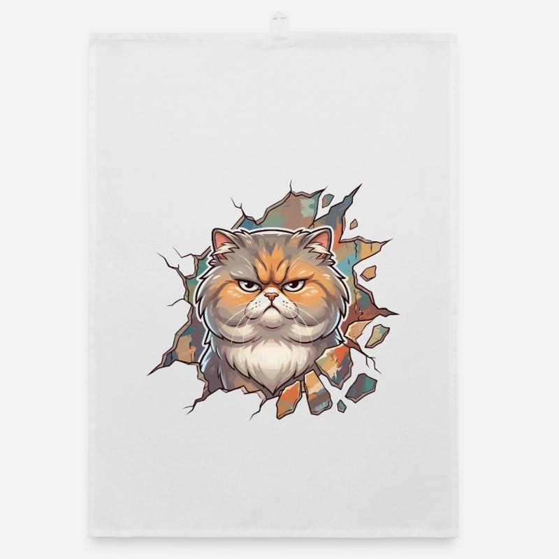 Angry kitty breaks through wall Organic dish towel