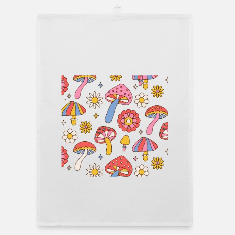 Retro Mushroom Flower Pattern 70s Design Organic Geschirrtuch