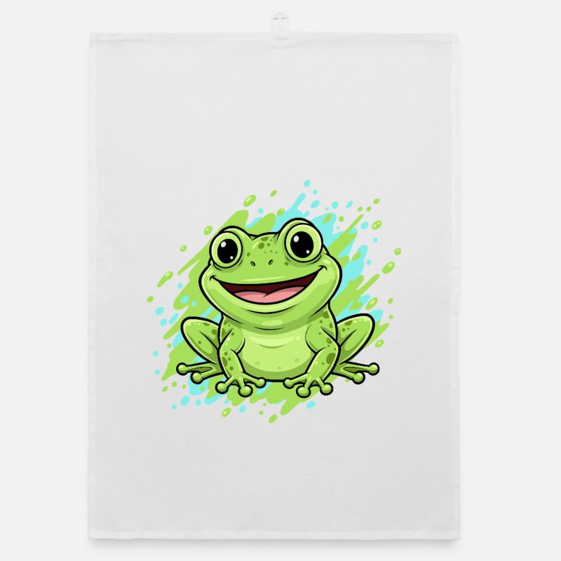 Cheerful Frog Splash Cartoon Organic dish towel