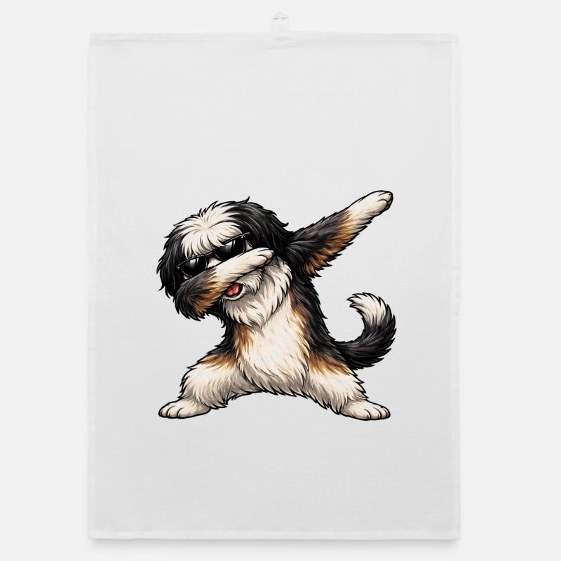 Dabbing Tibetan Terrier Organic dish towel
