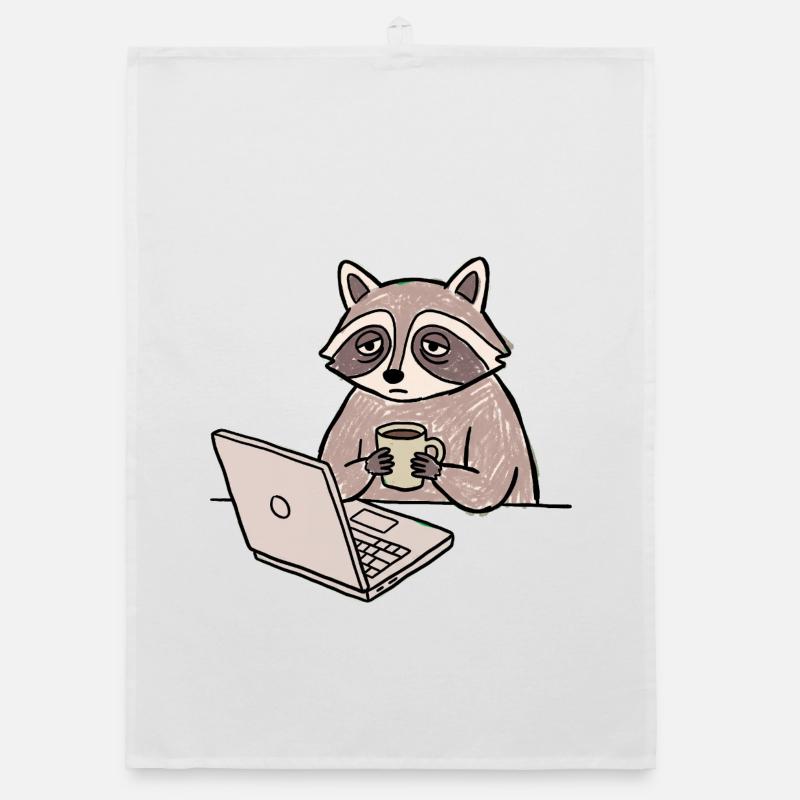 Müder Waschbär Kaffee & Laptop Organic Geschirrtuch