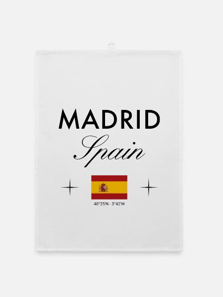 Madrid Spanien Koordinaten Reise Souvenir - Organic Geschirrtuch - Weiß